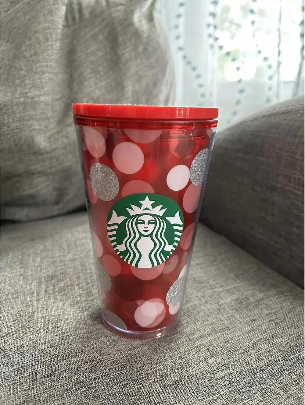 Starbucks Coffee 2019 Holiday Tumbler Red Polka Dot Cold Cup 16 oz NO STRAW
